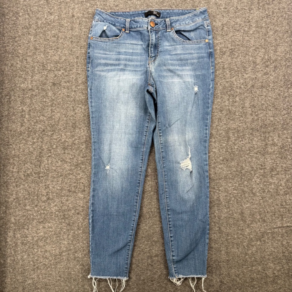 1822 Denim Womens Size 12 Distressed Skinny Jeans Blue Raw Hem Medium Wash